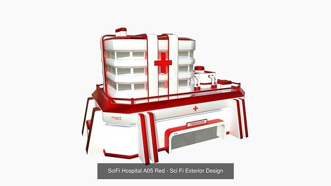 10 Sci Fi Buildings Collection E - Red - Exterior Design 3D Model Pack 7