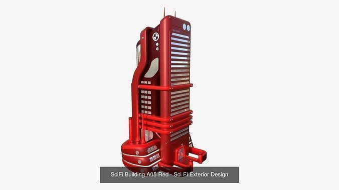 10 Sci Fi Buildings Collection E - Red - Exterior Design 3D Model Pack 2