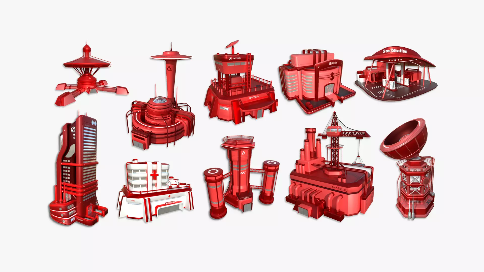10 Sci Fi Buildings Collection E - Red - Exterior Design _0