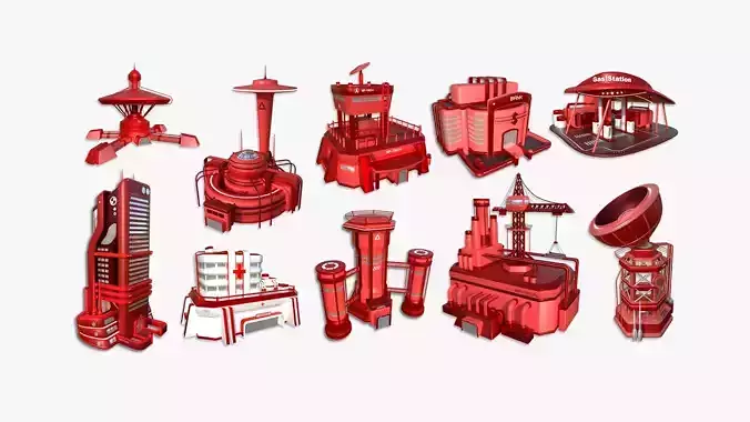 10 Sci Fi Buildings Collection E - Red - Exterior Design 