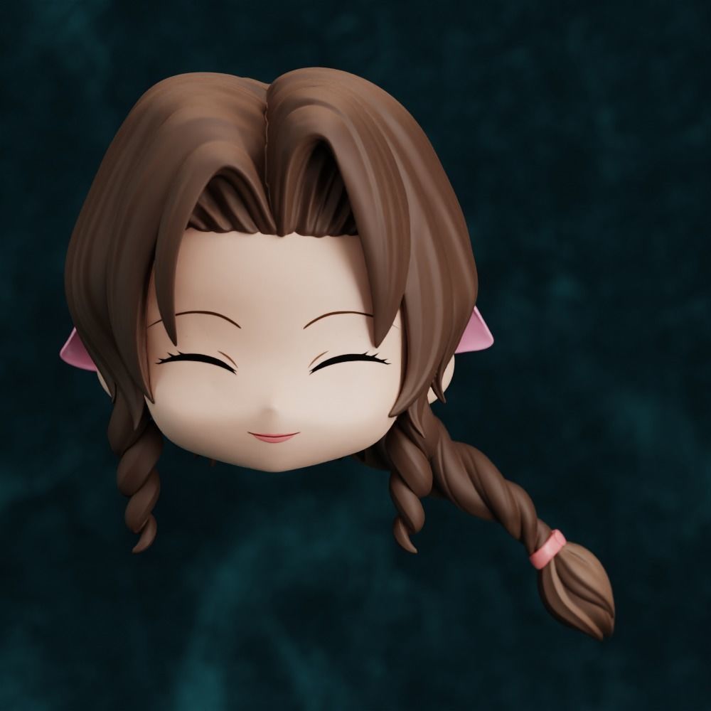CUSTOM HAIR NENDOROID AERITH CHIBI FINAL FANTASY VII 3D print model_3