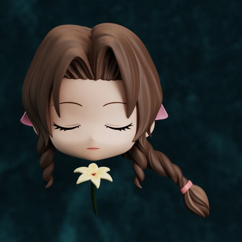 CUSTOM HAIR NENDOROID AERITH CHIBI FINAL FANTASY VII 3D print model_1