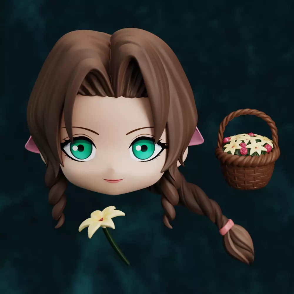 CUSTOM HAIR NENDOROID AERITH CHIBI FINAL FANTASY VII 3D print model_0