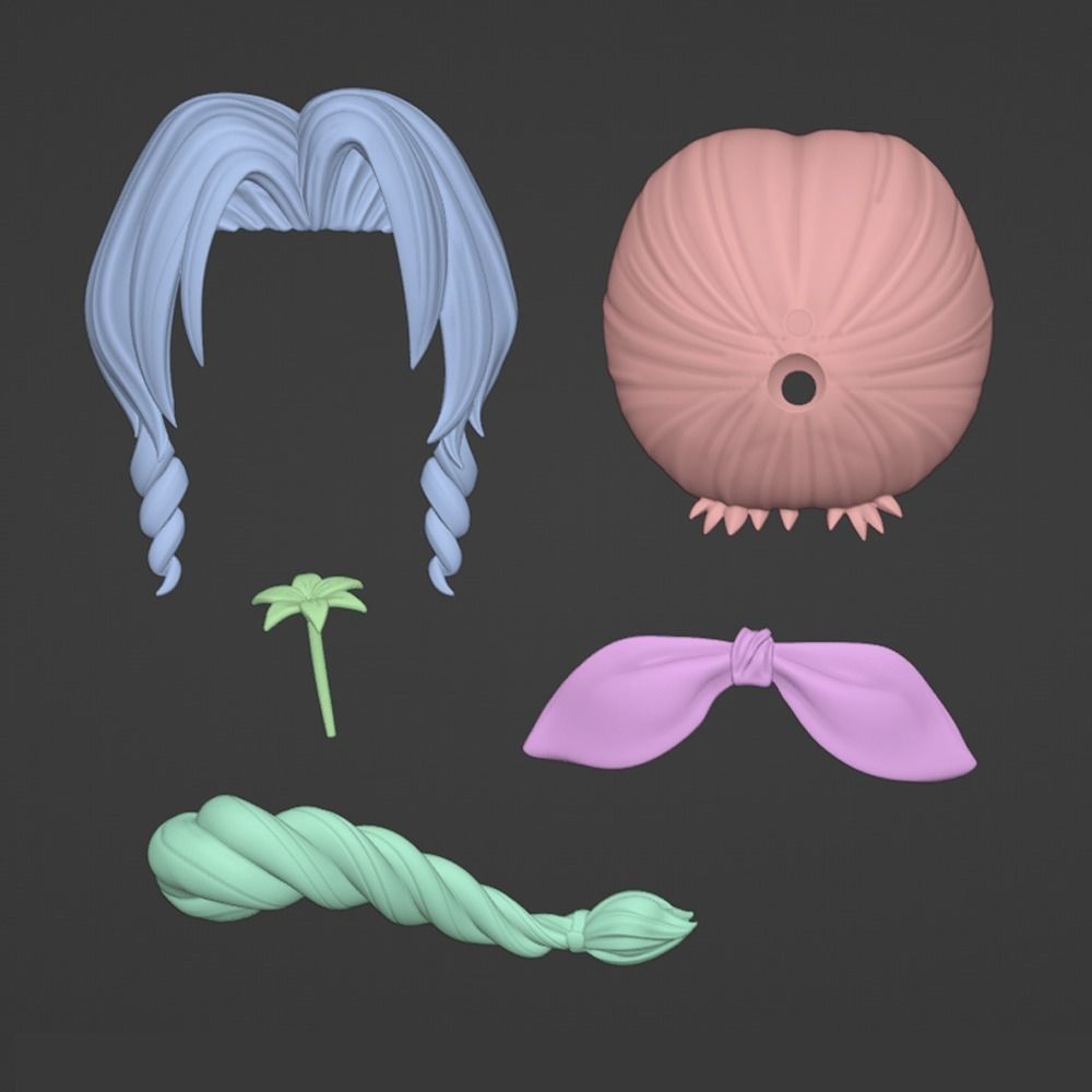 CUSTOM HAIR NENDOROID AERITH CHIBI FINAL FANTASY VII 3D print model_5