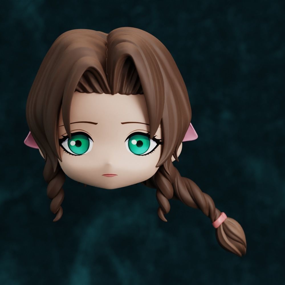 CUSTOM HAIR NENDOROID AERITH CHIBI FINAL FANTASY VII 3D print model_2