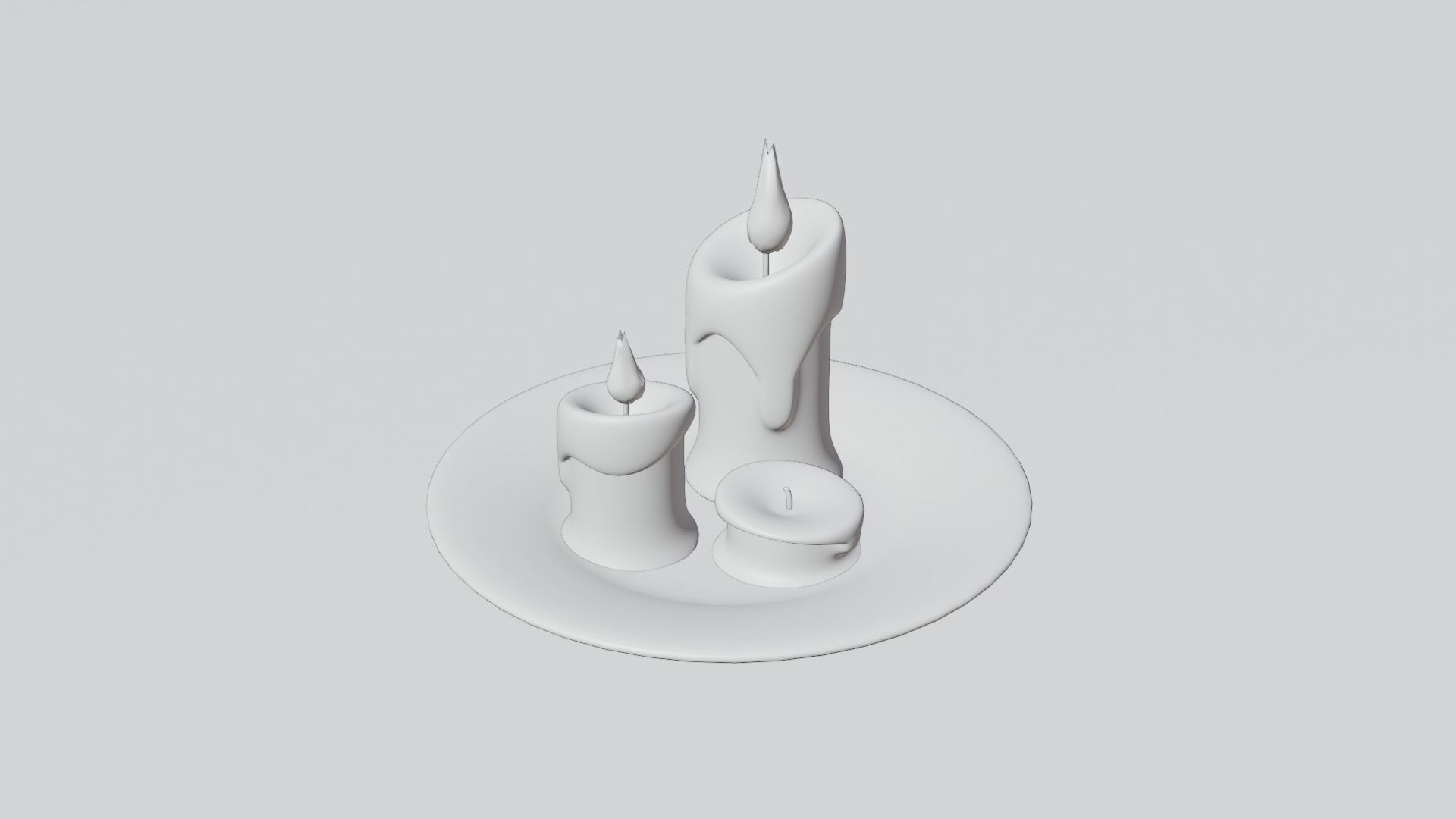 Candle two candles on gold plate Low-poly 3D model_2