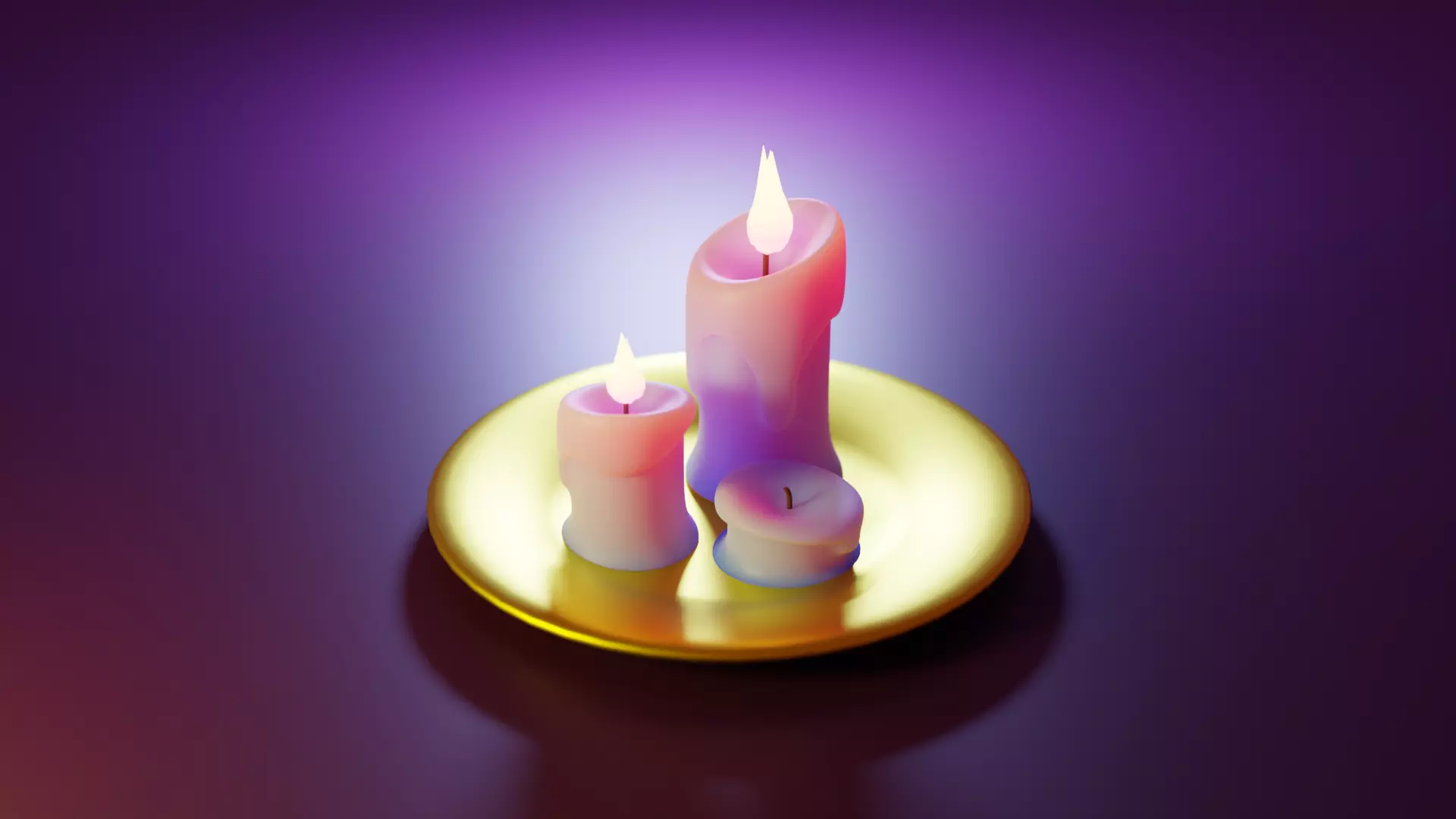Candle two candles on gold plate Low-poly 3D model_0