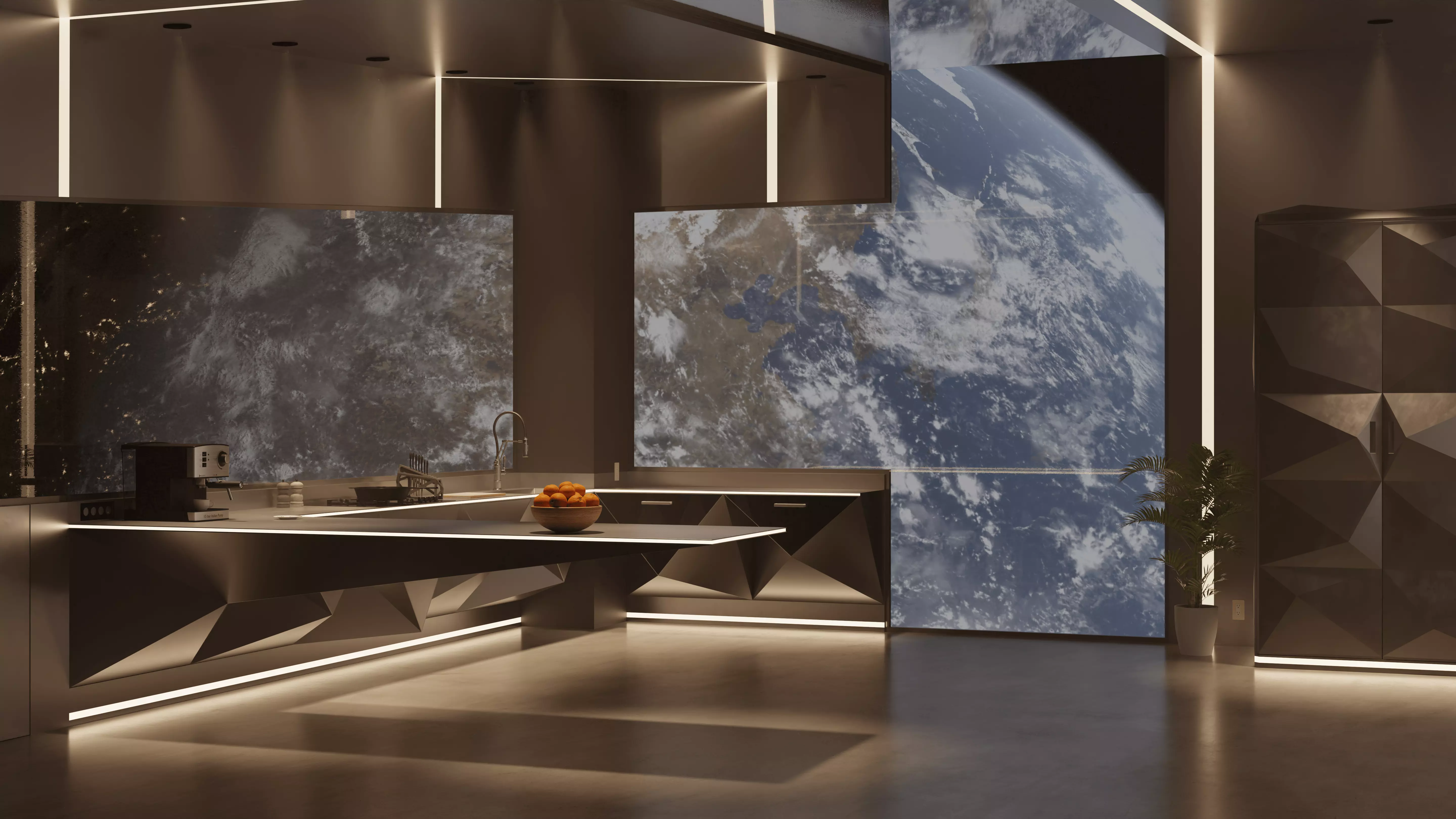 Futuristic kitchen 3D model_0