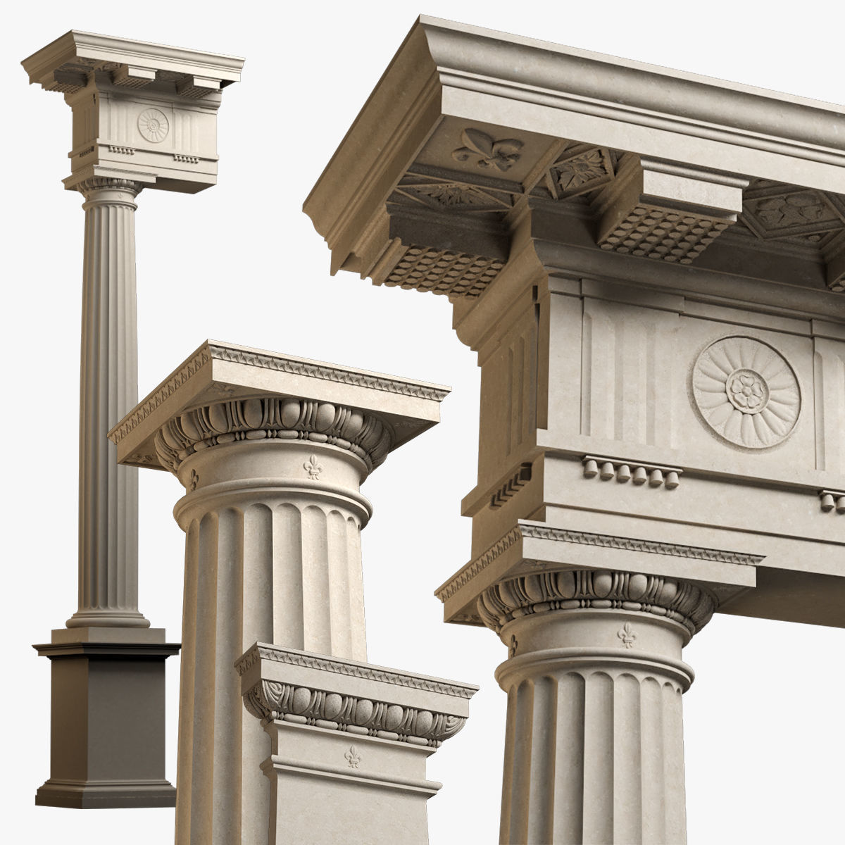Doric column with pedestal and entablature on Vignola 3D model_1