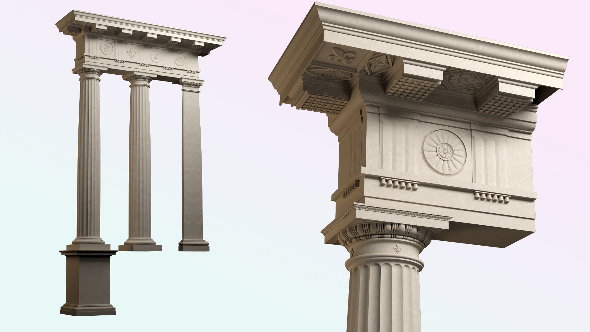 Doric column with pedestal and entablature on Vignola 3D model_2