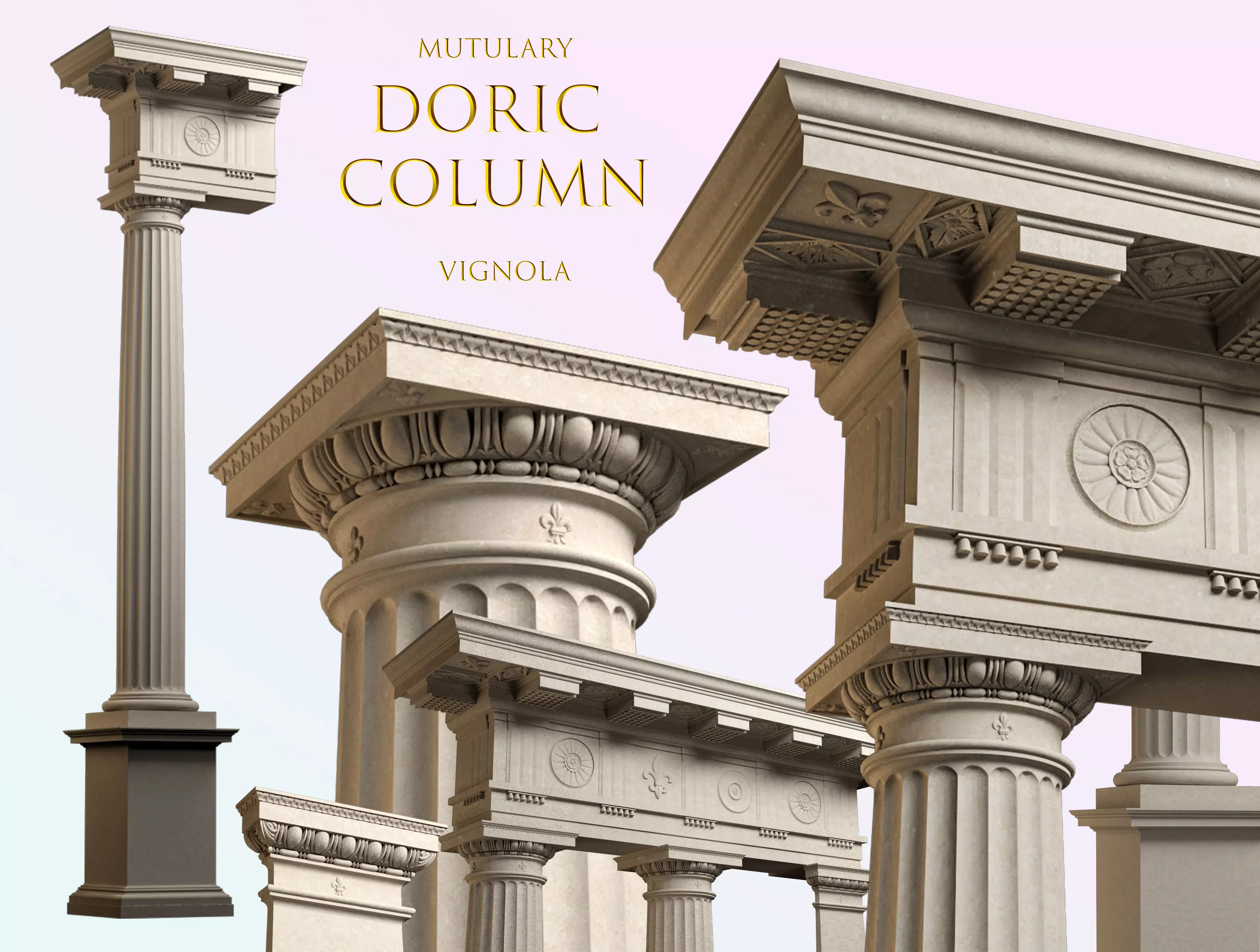 Doric column with pedestal and entablature on Vignola 3D model_0
