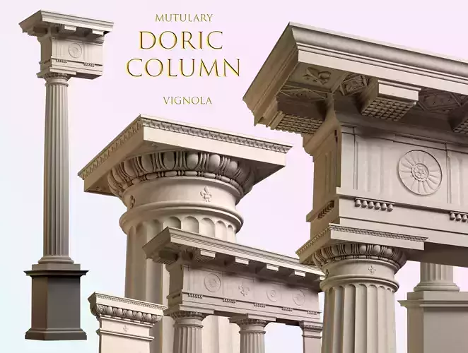  Doric  column with pedestal and entablature  on Vignola