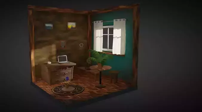 room 3d model with desk and chair