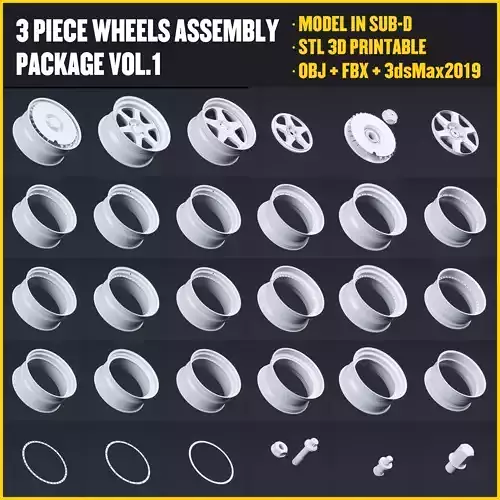 3 PIECE WHEELS ASSEMBLY PACKAGE VOL 1 Low-poly 3D model
