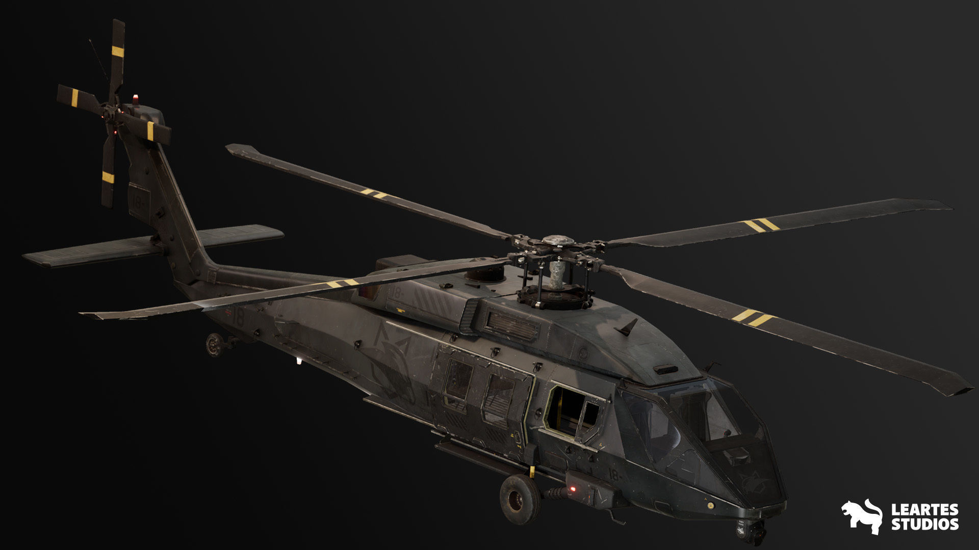 Military Helicopter - Rigged and BP Controllable with skins Low-poly 3D model_17