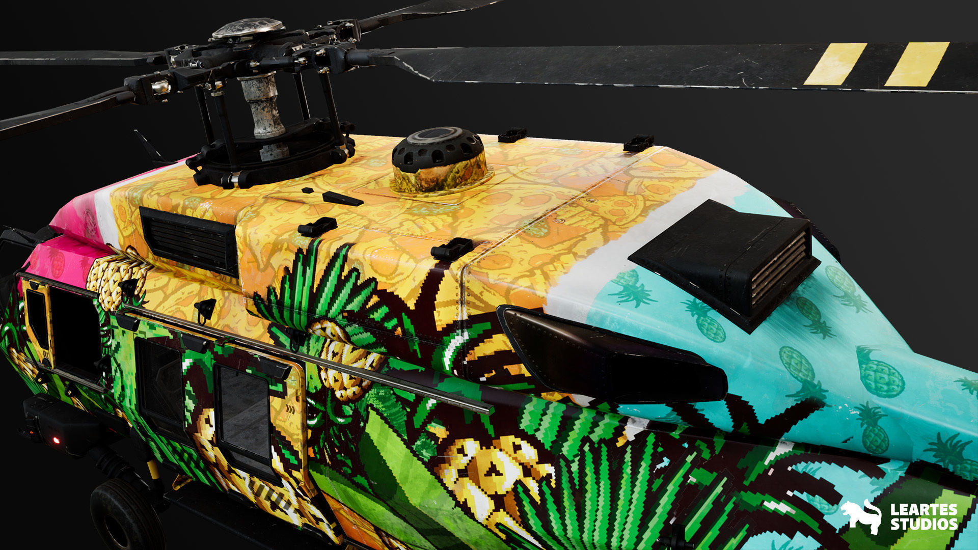 Military Helicopter - Rigged and BP Controllable with skins Low-poly 3D model_8