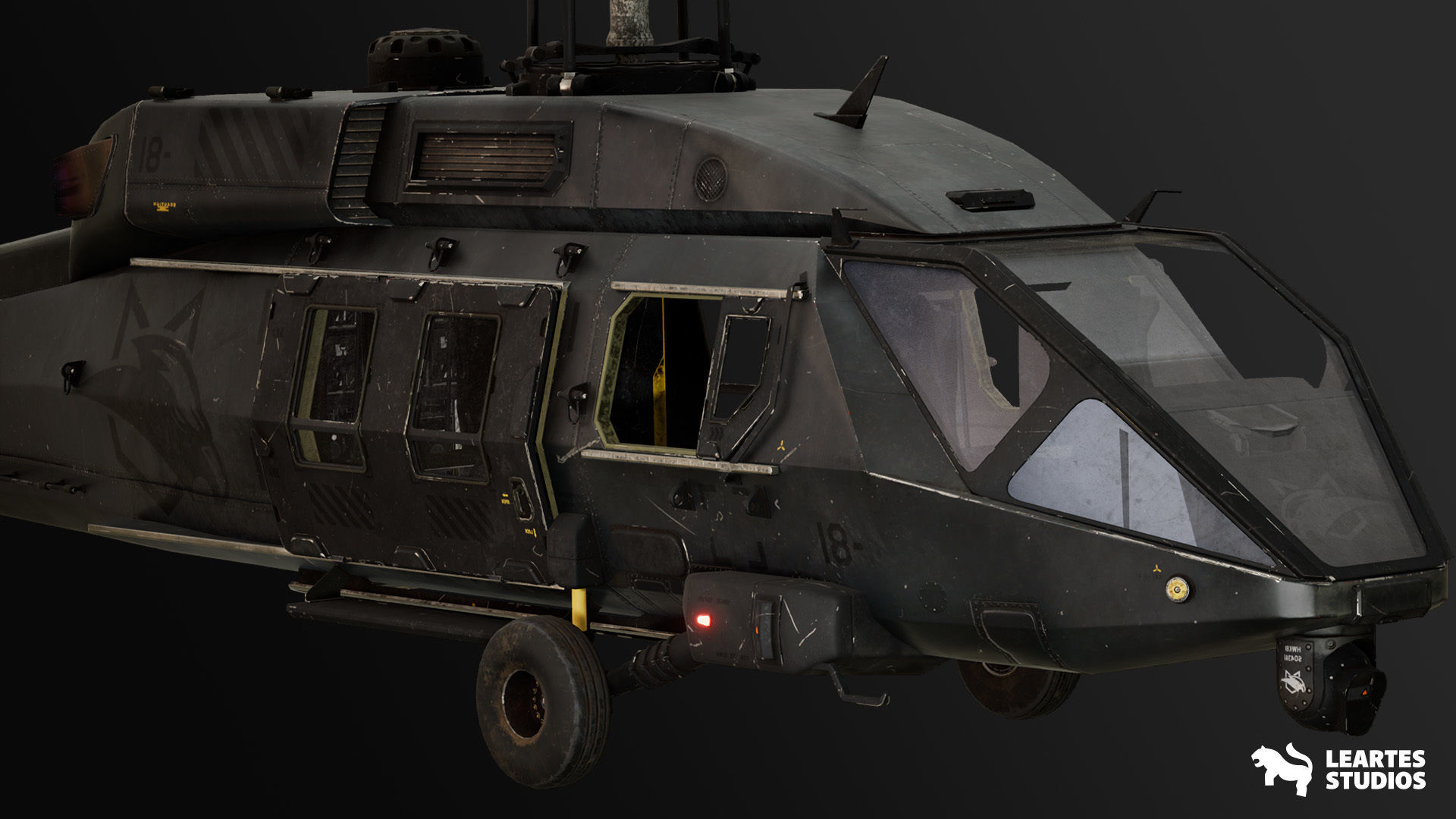 Military Helicopter - Rigged and BP Controllable with skins Low-poly 3D model_11