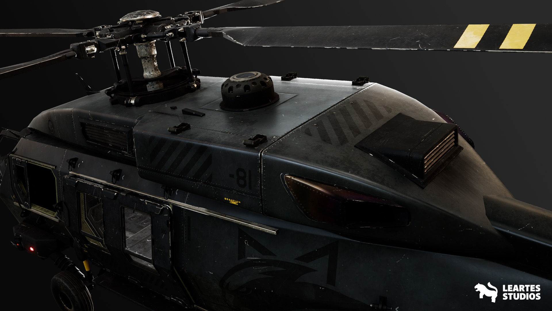 Military Helicopter - Rigged and BP Controllable with skins Low-poly 3D model_9