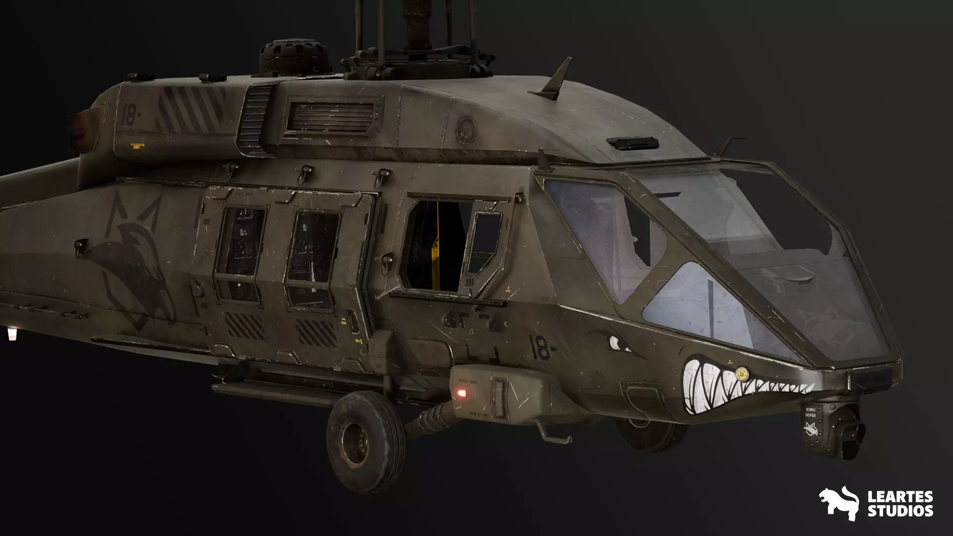 Military Helicopter - Rigged and BP Controllable with skins Low-poly 3D model_0