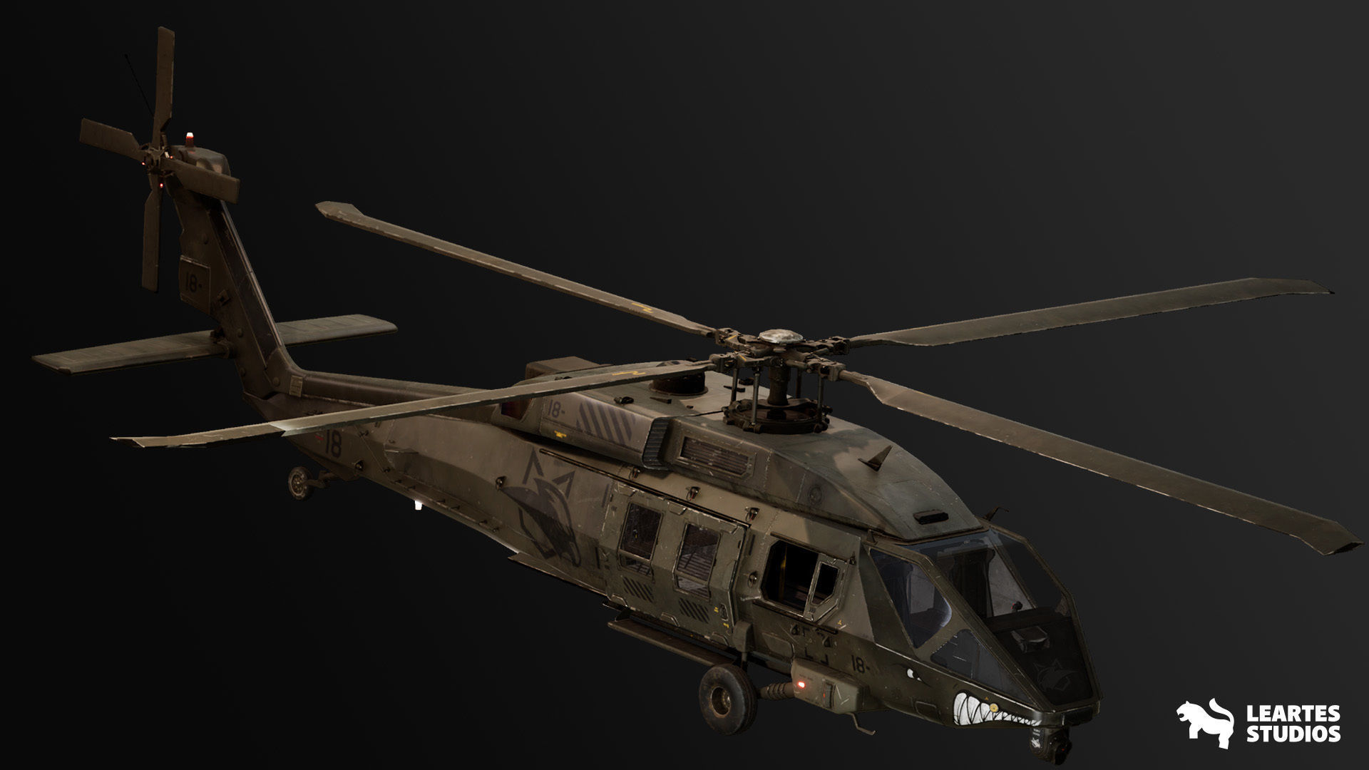 Military Helicopter - Rigged and BP Controllable with skins Low-poly 3D model_3