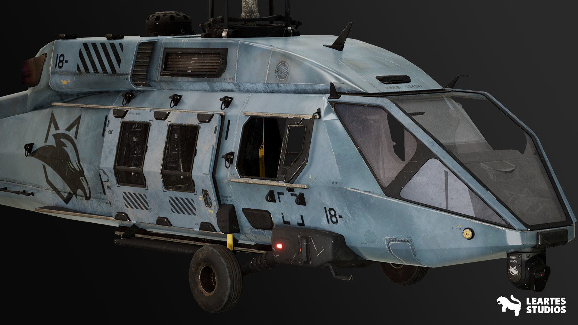 Military Helicopter - Rigged and BP Controllable with skins Low-poly 3D model_12
