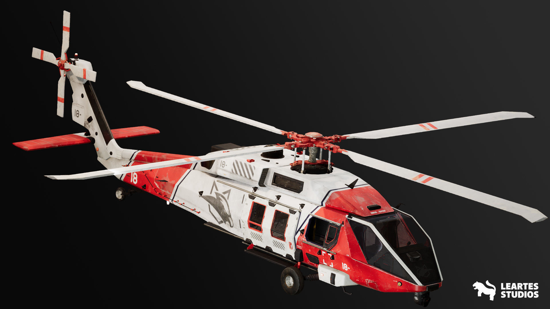 Military Helicopter - Rigged and BP Controllable with skins Low-poly 3D model_7