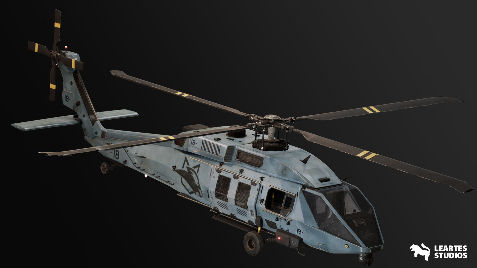 Military Helicopter - Rigged and BP Controllable with skins Low-poly 3D model_19