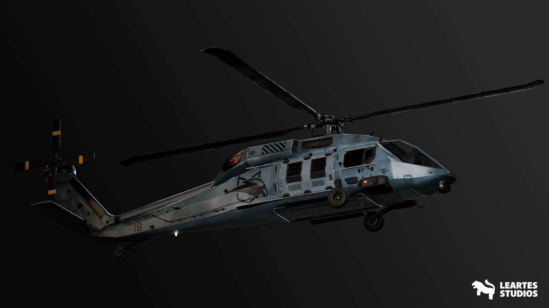 Military Helicopter - Rigged and BP Controllable with skins Low-poly 3D model_16