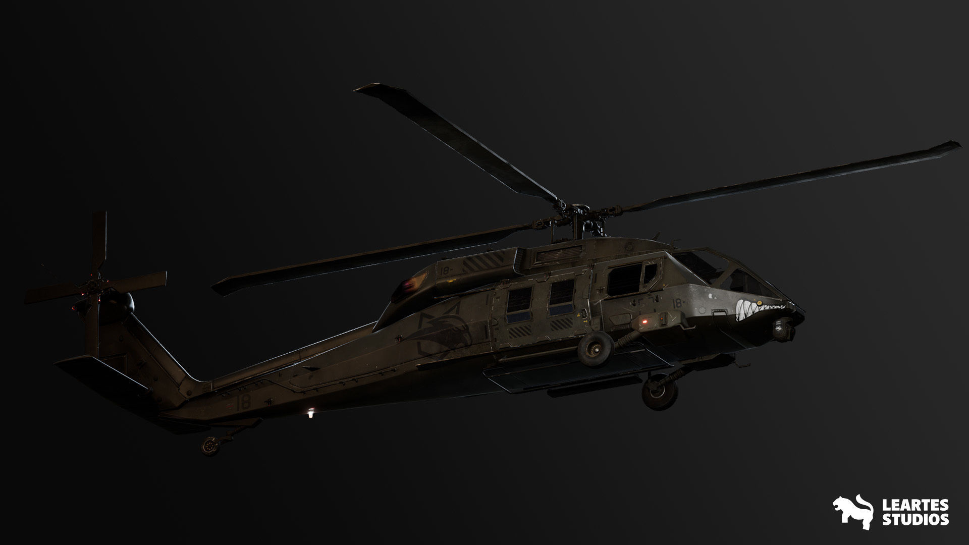 Military Helicopter - Rigged and BP Controllable with skins Low-poly 3D model_18
