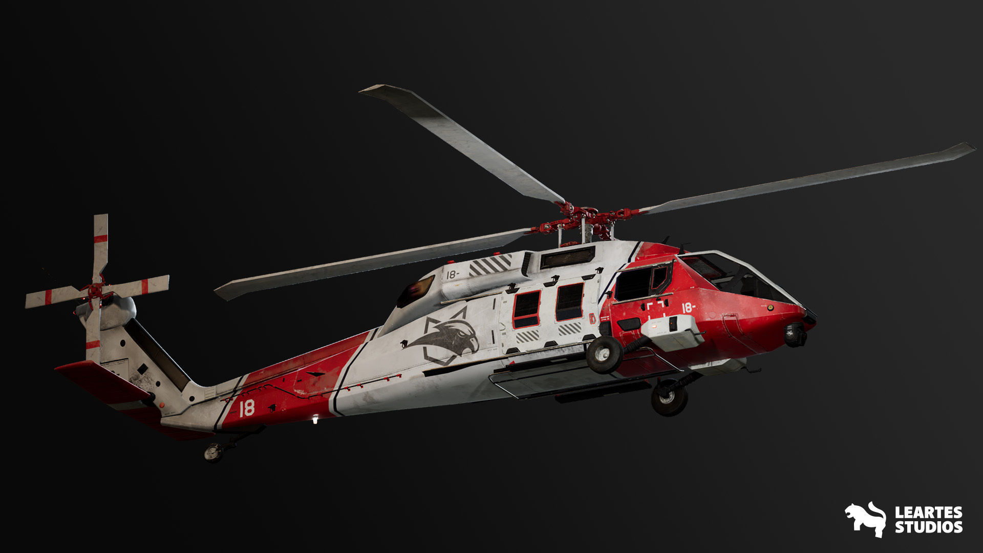 Military Helicopter - Rigged and BP Controllable with skins Low-poly 3D model_1