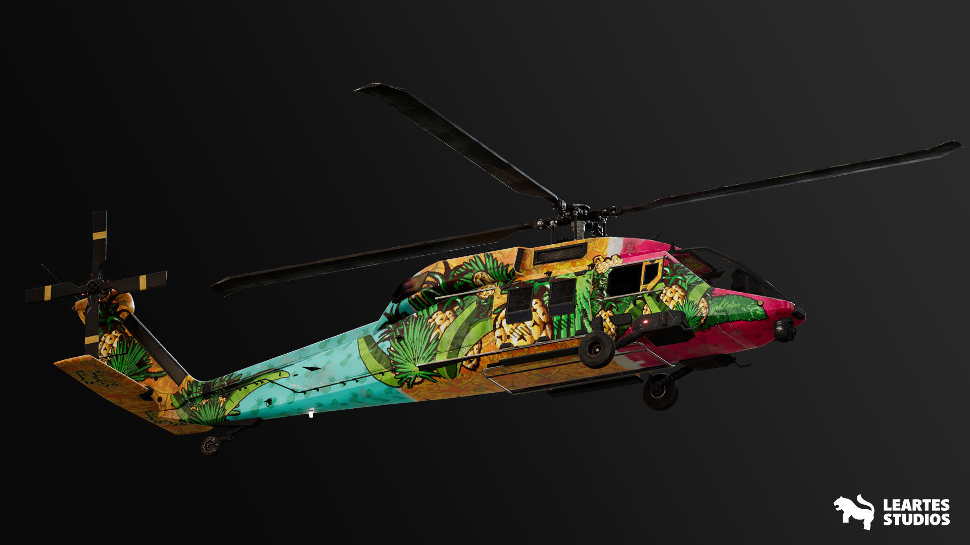 Military Helicopter - Rigged and BP Controllable with skins Low-poly 3D model_14