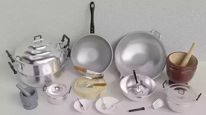 Thai Kitchenware  Low-poly 3D model