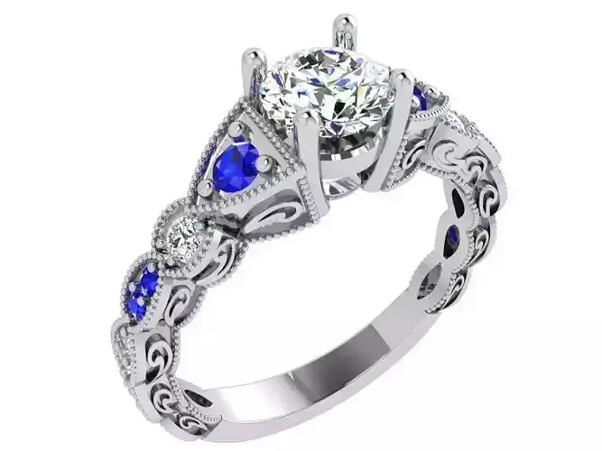 Blue and white dimaond textured ring 3517 3D print model