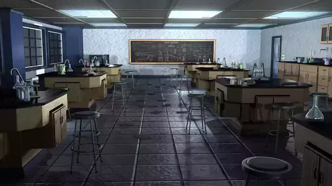 Classroom with tables and chairs 3D model