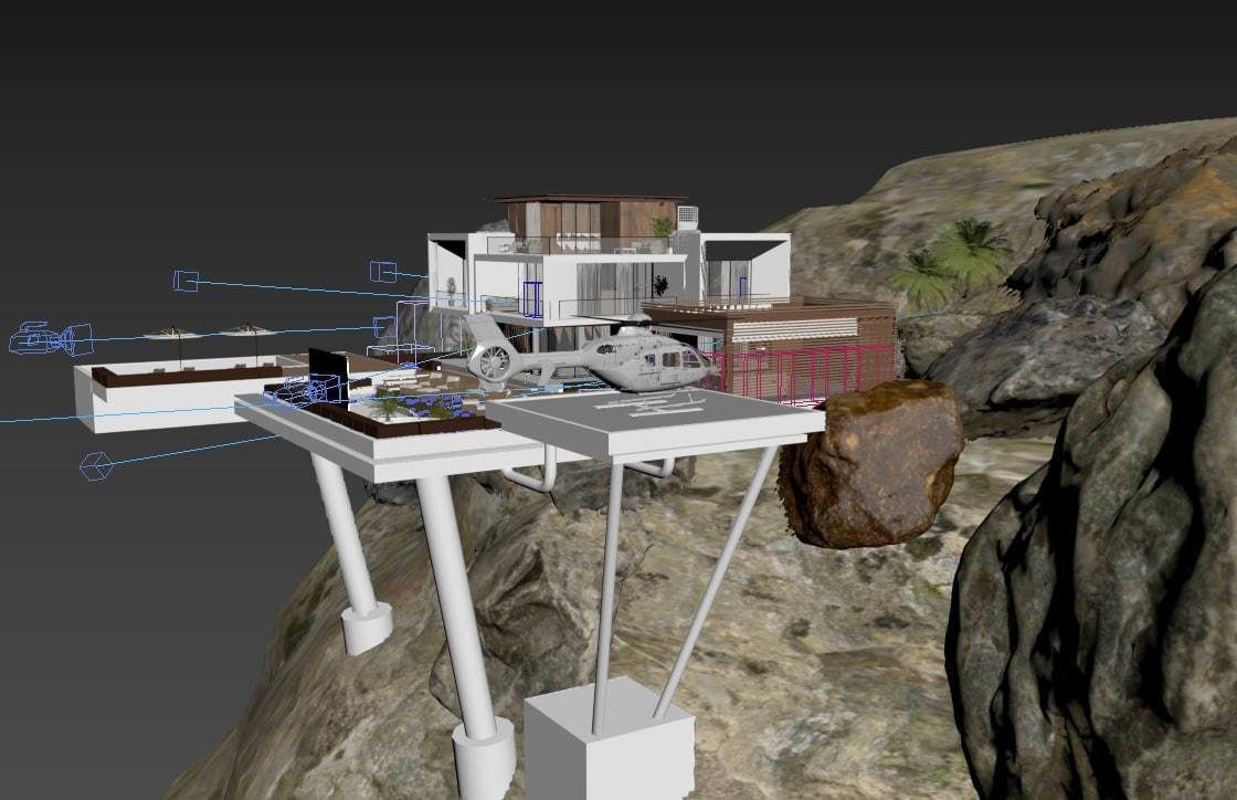 Landscape on the cliff The whole 3d scene Low-poly 3D model_14