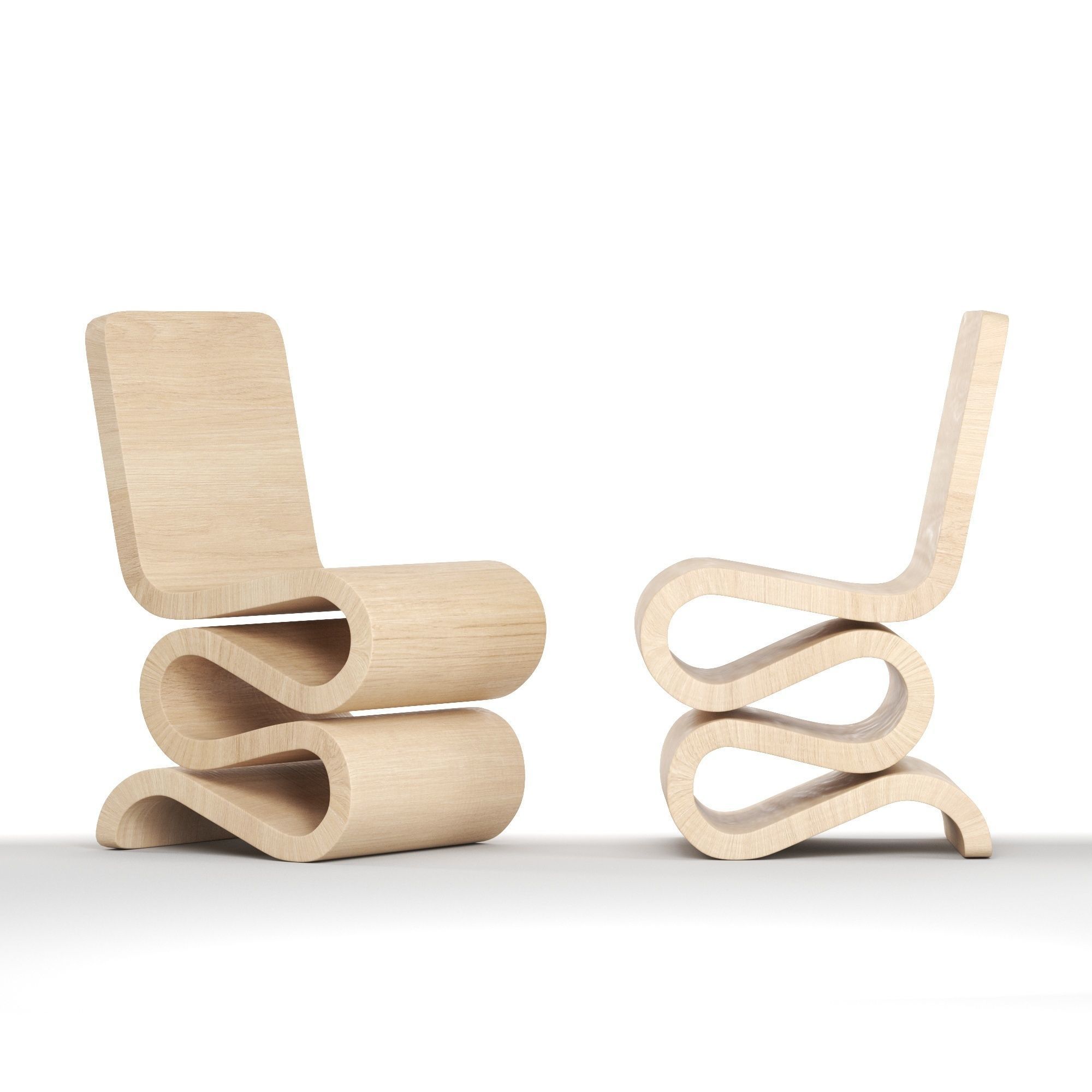 ideen wooden chair with curved design 3D model_1