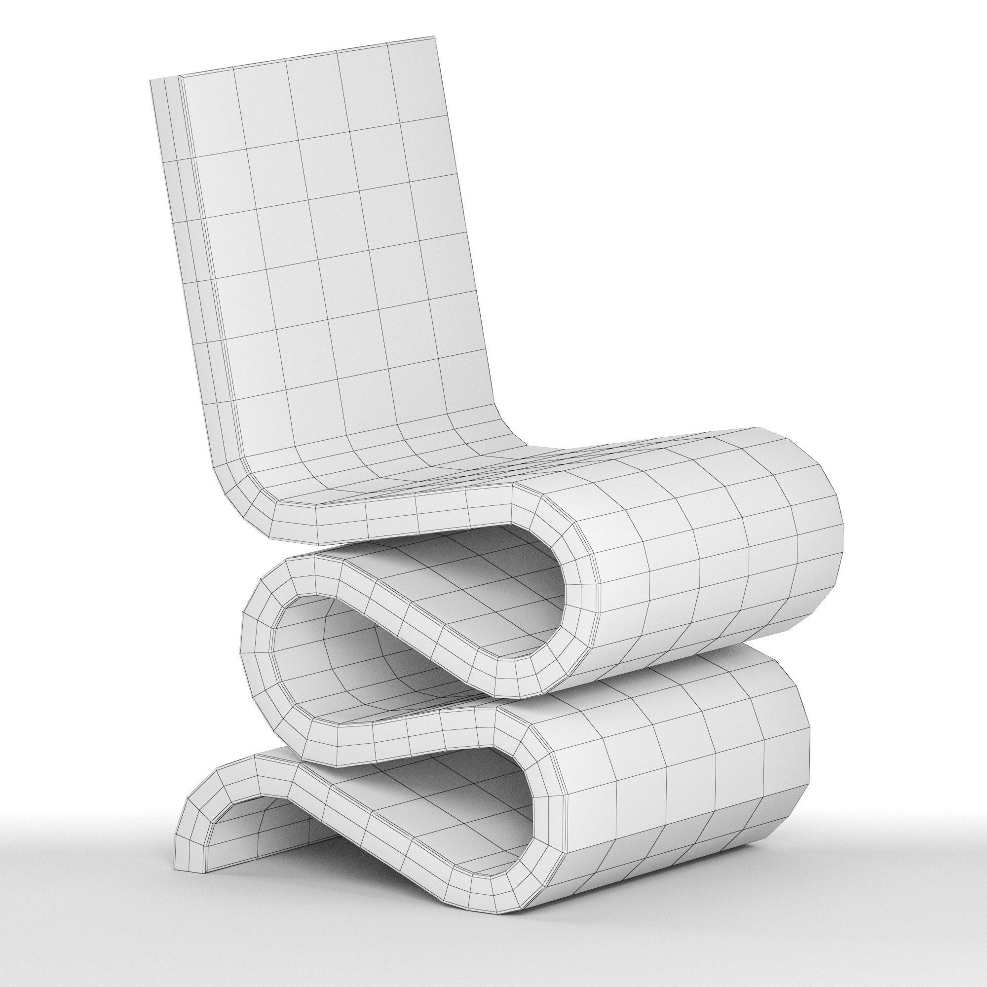 ideen wooden chair with curved design 3D model_4