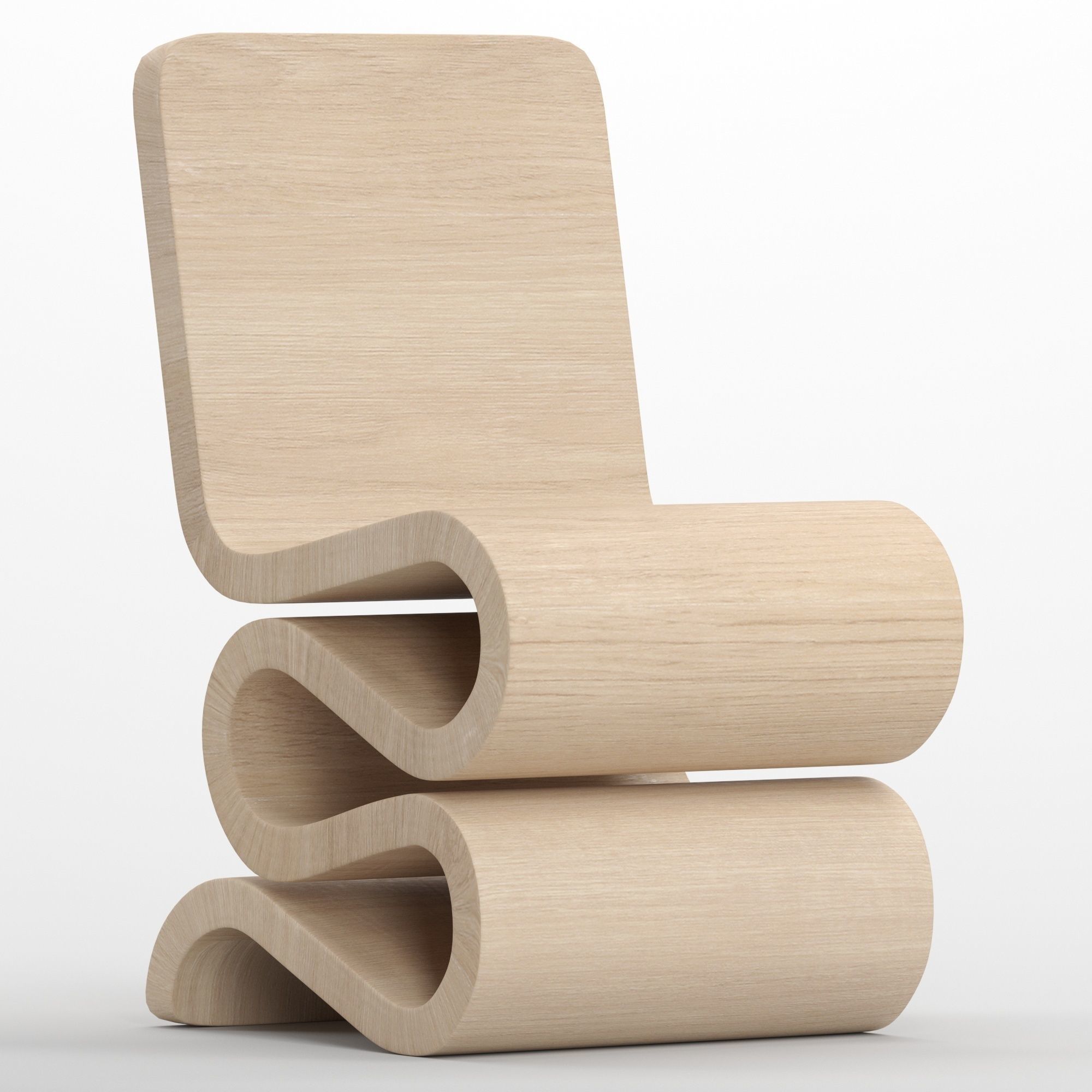 ideen wooden chair with curved design 3D model_2