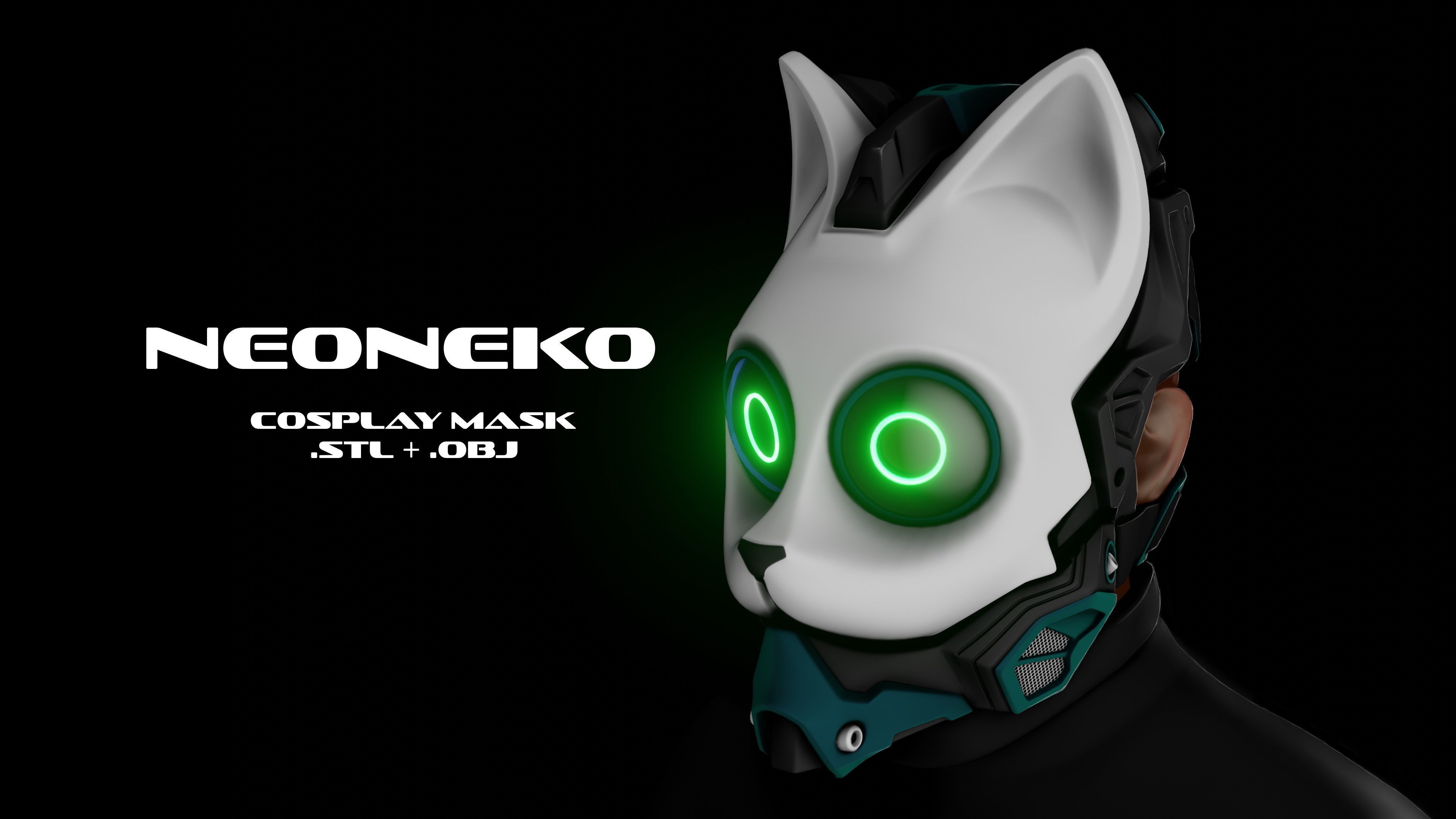 Neo Neko - cosplay cat mask- digital stl file for 3D-printing 3D print model_2