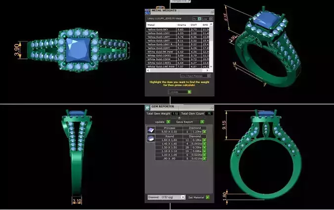 Princess Stone Ring 3d Model
