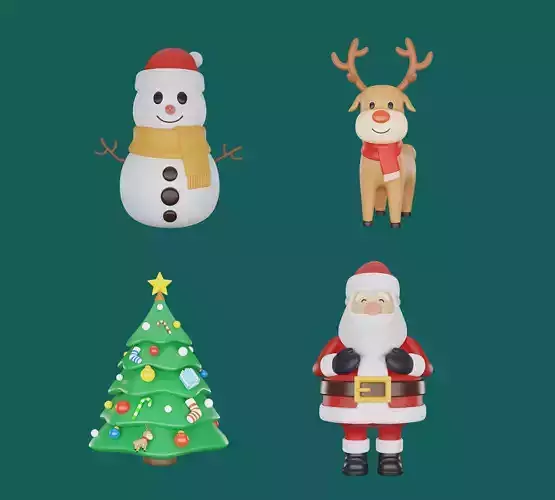 Santa Claus Christmas tree Reindeer Snow man 3D model