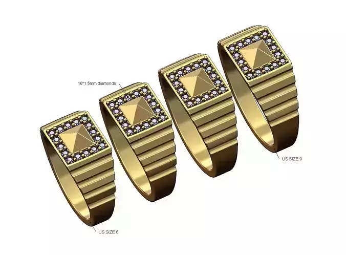 Stud undulated square diamond ring US sizes 6to9