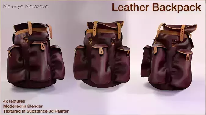 Leather Backpack Low-poly 3D model
