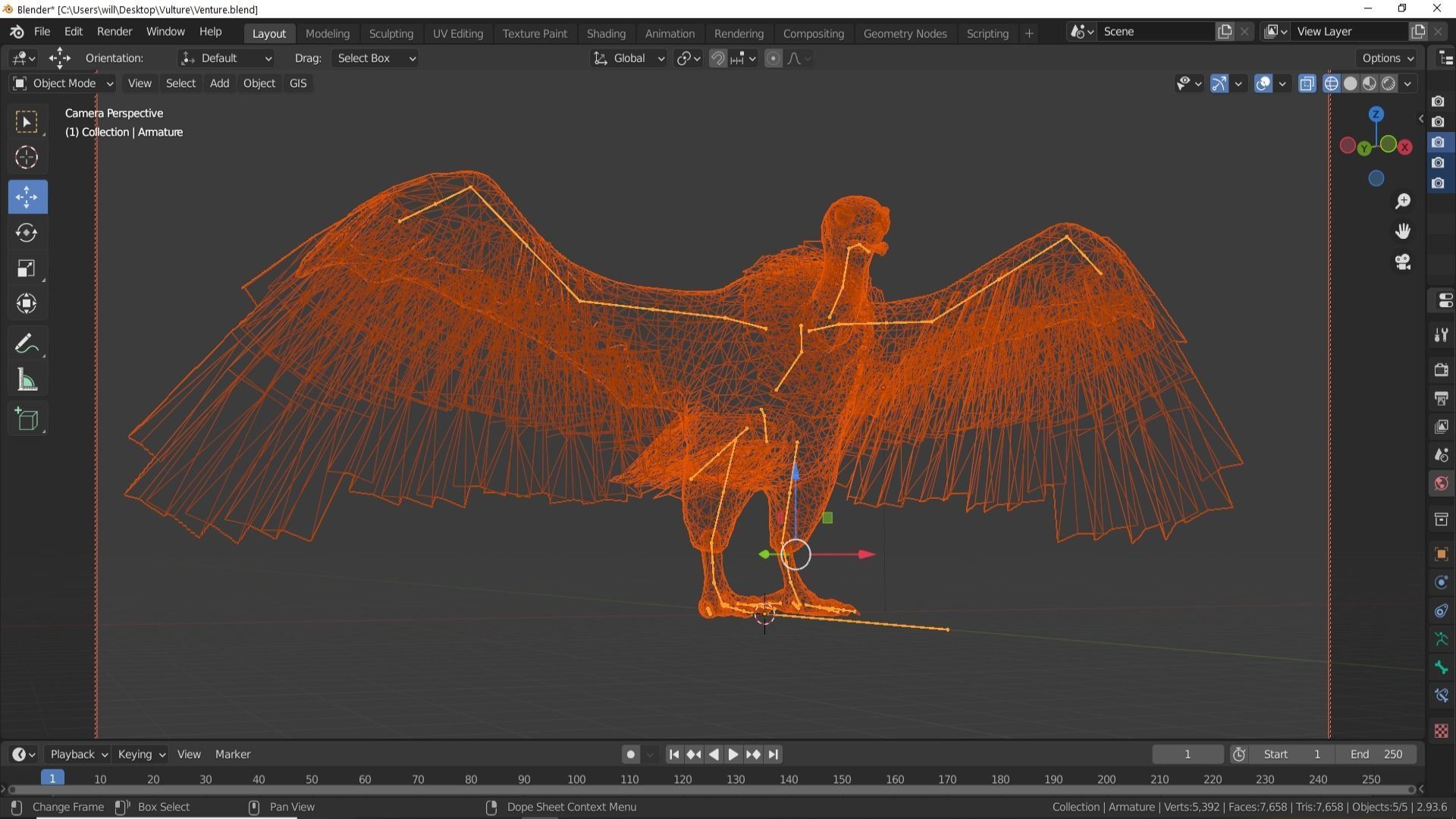 Realistic Vulture Bird Rigged 3D model_6
