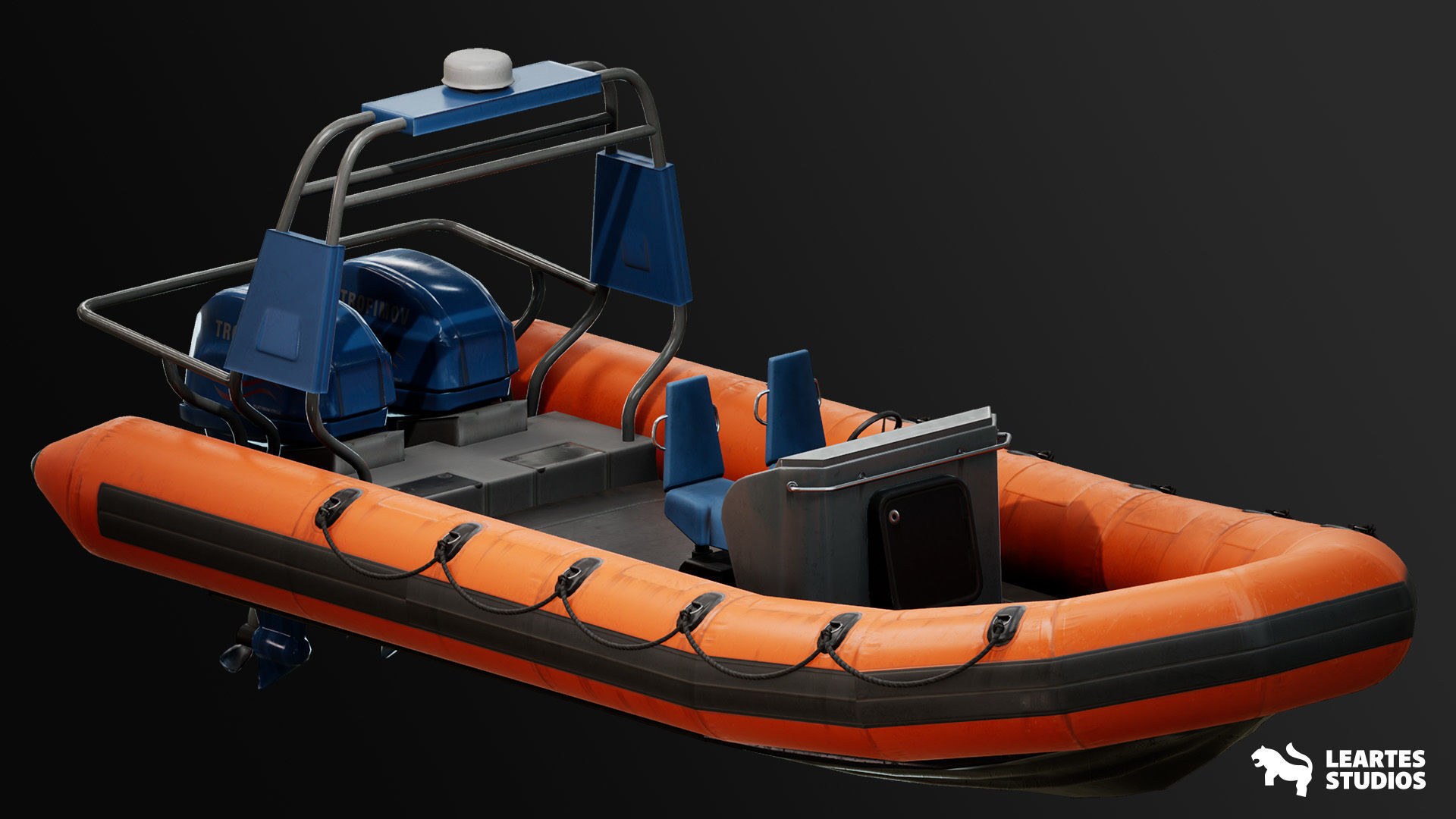 Military Boat - Rigged and BP Controllable with Skins Low-poly 3D model_2