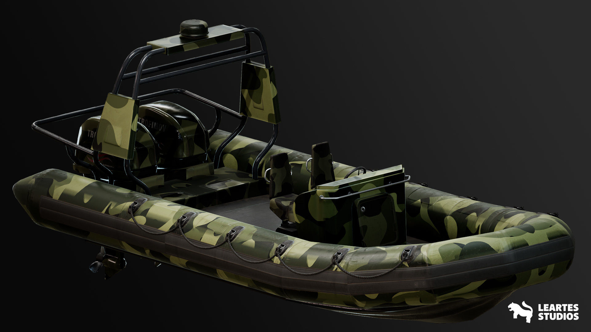 Military Boat - Rigged and BP Controllable with Skins Low-poly 3D model_3