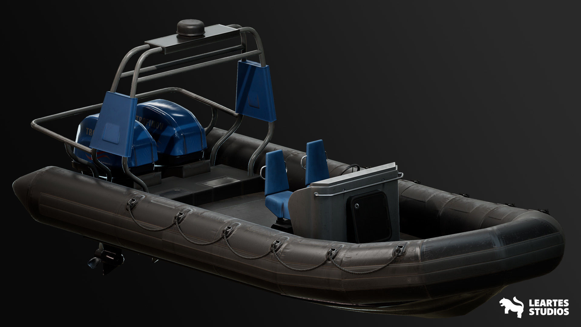 Military Boat - Rigged and BP Controllable with Skins Low-poly 3D model_1