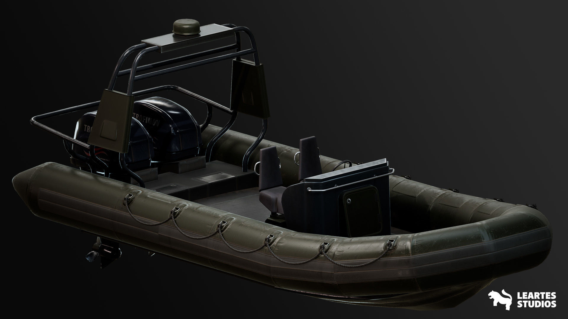 Military Boat - Rigged and BP Controllable with Skins Low-poly 3D model_4