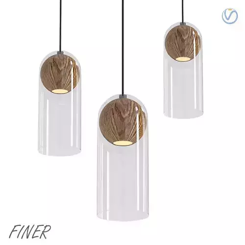 Finer three wooden pendant lights with clear glass shade