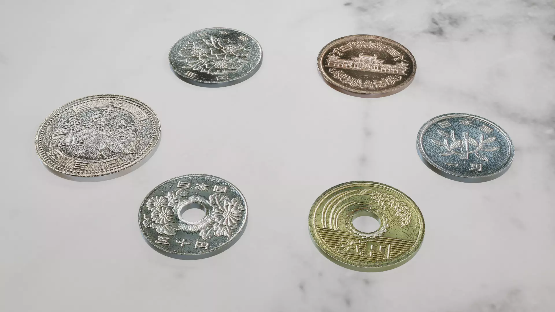 Japanese Yen Coins 3D model